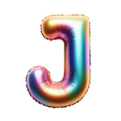 Holographic Foil Balloon Capital Letter J with Iridescent Rainbow Colors on White Background