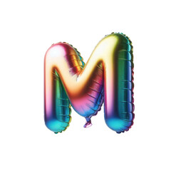 3D Iridescent Rainbow Foil Balloon Letter M Isolated on White Background