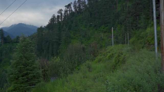Beautiful view of Himalayan mountains on the trekking route to Kheerganga, Nakthan, Parvati valley, Himachal Pradesh, northern India.