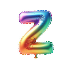 3D Iridescent Rainbow Foil Balloon Letter Z Isolated on White Background