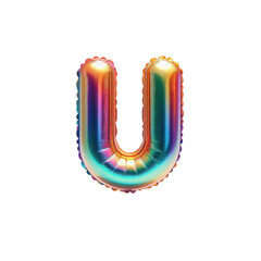 3D Iridescent Rainbow Foil Balloon Letter U Isolated on White Background