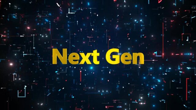 Futuristic digital background with glowing blue and red neon lights and next gen text overlay