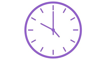 A minimalist purple clock face with short hour markers and long second hand