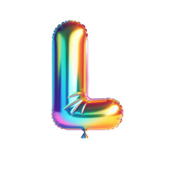 Holographic Rainbow Foil Balloon in the Shape of the Letter L on a Light Background for Celebration