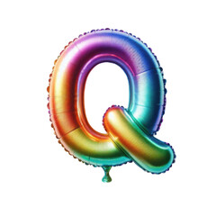 3D Iridescent Rainbow Foil Balloon Letter Q Isolated on White Background