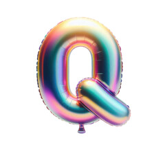3D Iridescent Rainbow Foil Balloon Letter Q Isolated on White Background