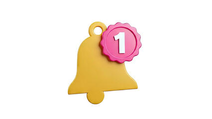 3D Notification Bell Icon with Number 1 Badge