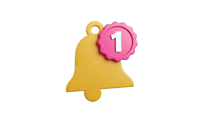 3D Notification Bell Icon with Number 1 Badge