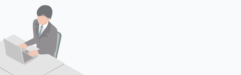 Isometric Office Desk Illustration. Businessmen Working on Laptops with Wide Copy Space