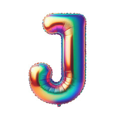 Holographic Foil Balloon Capital Letter J with Iridescent Rainbow Colors on White Background