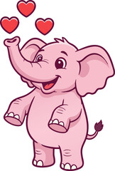 Obraz premium Cute Vector Illustration of Pink Elephant Blowing Hearts