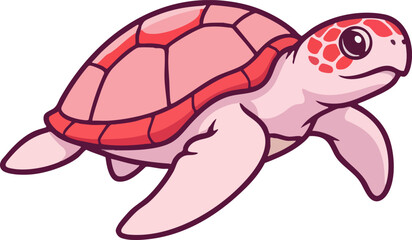 Fototapeta premium Cute cartoon pink sea turtle swimming illustration isolated on white.