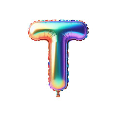 3D Iridescent Rainbow Foil Balloon Letter T Isolated on White Background