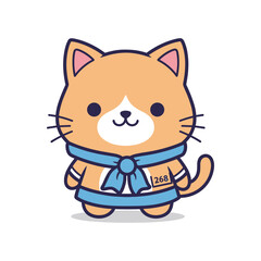 Adorable Cartoon Cat with Blue Scarf Illustration