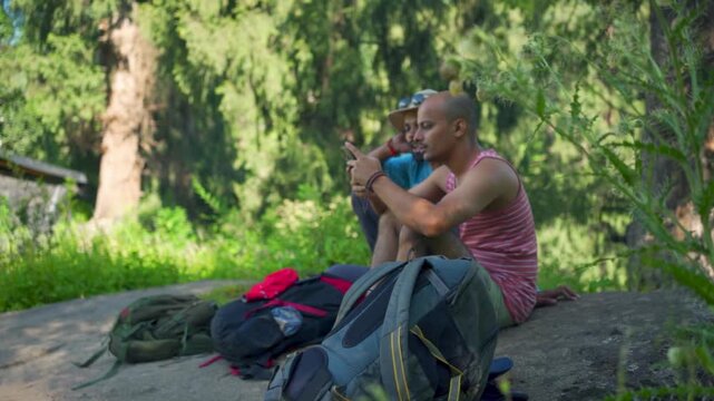 Beautiful view of Himalayan mountains on the trekking route to Kheerganga, Nakthan, Parvati valley, Himachal Pradesh, northern India.
