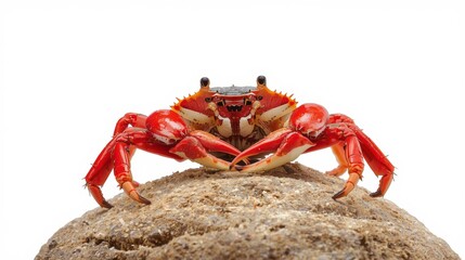 Vibrant red crab on sand