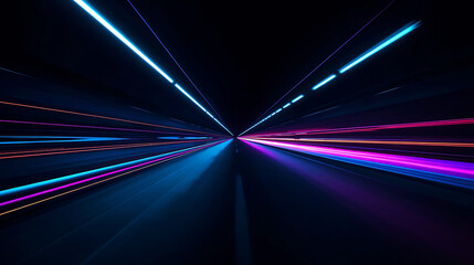 neon lights on a dark road with motion blur effect
