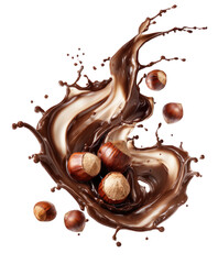 Hazelnuts splash into swirling chocolate