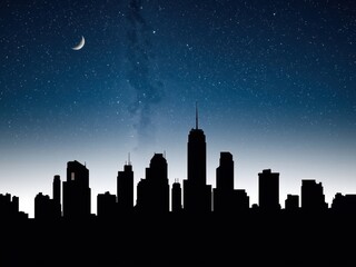 Cityscape under starlit night sky
