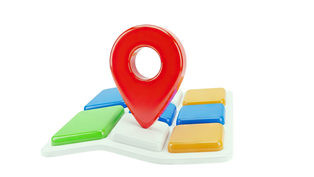 3D Red Map Pin on Colorful Abstract Map - Powered by Adobe