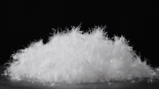 soft fluffy white down feather on black background.