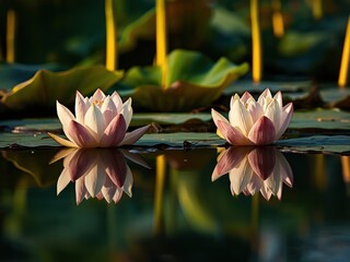 Serene lotus flowers in still water