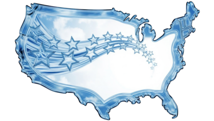 USA Map Outline with Stars and Swirls - Blue & White Abstract