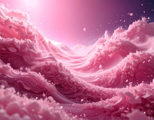 A dreamy, abstract landscape of flowing pink forms under a glowing, ethereal pink and purple sky, reminiscent of candy