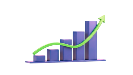 3D Bar Chart with Upward Trend Arrow