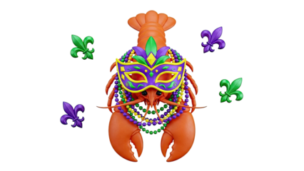 Mardi Gras Lobster with Mask and Fleur-de-lis