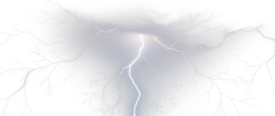 Lightning striking through a cloud with a bright white background creating a dramatic atmospheric effect png with transparency