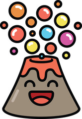 Happy Volcano Sticker | Cute Kawaii Erupting Bubbles Character Vector for Kids Education