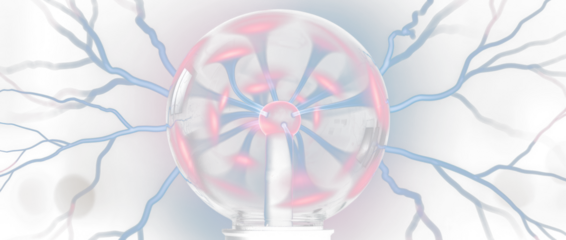 Colorful electric arcs radiating from a central glowing sphere surrounded by a white background object on white and png