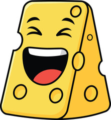 Cheese Character Sticker | Happy Laughing Swiss Dairy Wedge | Kids Vector Design