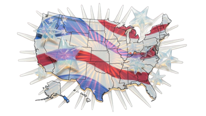 USA Map with American Flag Overlay and Stars