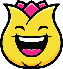 Happy Flower Sticker | Laughing Tulip Mascot for Kids Education and Apparel | Vector