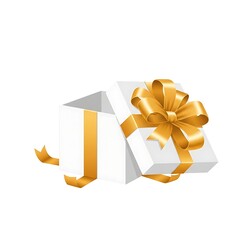 White Gift Box with Golden Ribbon Bow for Present