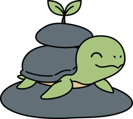 Zen Turtle Sticker | Cute Sea Turtle Balancing Stones | Mindfulness Kids Wellness Vector