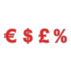Red Currency Symbols Euro Dollar Pound Sign Percent
