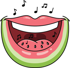 Watermelon Smile Vector | Singing Mouth with Musical Notes Clipart | Kids Stickers