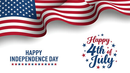 Happy independence day with american flag and fireworks on white background