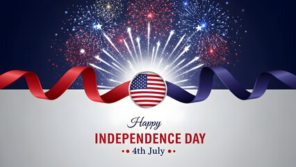 Happy independence day celebration with fireworks and american flag