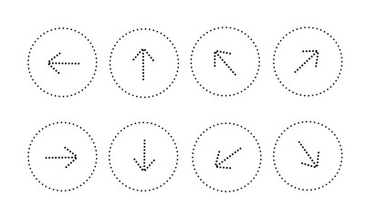 Set of dotted arrow icons in different directions inside dashed circles for web and app UI.