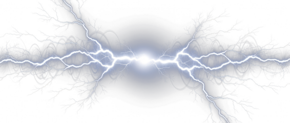 Electric arcs radiating from a central point creating a dynamic pattern of light and energy solid white background and no background