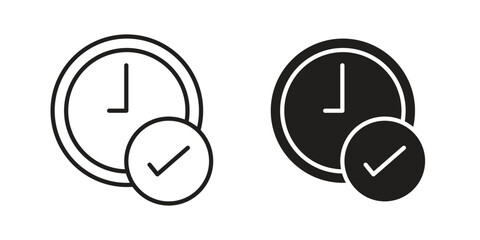 Time check icons on white background - editable stroke vector illustration for web and mobile