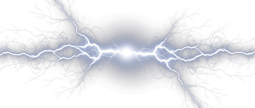 Electric arcs radiating from a central point creating a dynamic pattern of light and energy solid white background and no background