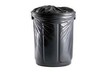 Overflowing trashcan with black bag