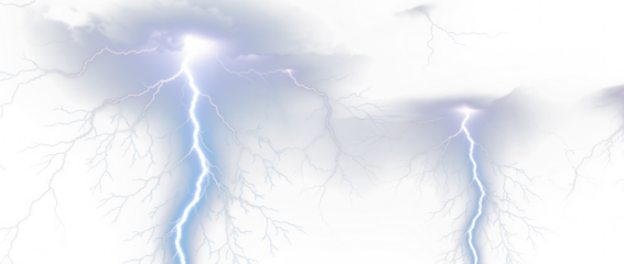Lightning strikes illuminating the sky with a bright glow against a plain white background alpha channel with white background