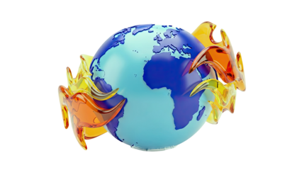 Abstract Earth Globe with Fiery Swirls