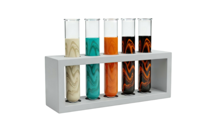 Test Tubes with Swirling Liquids in a Rack